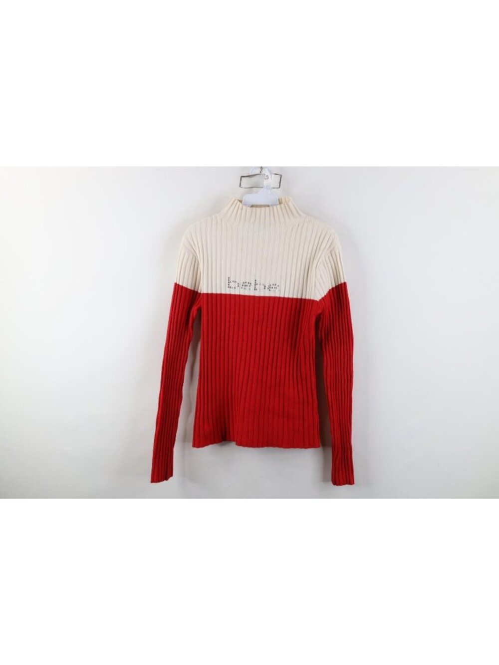 Vintage 90s Y2K Bebe Womens Medium Sequin Babydoll Ribbed Knit Mock Neck Sweater